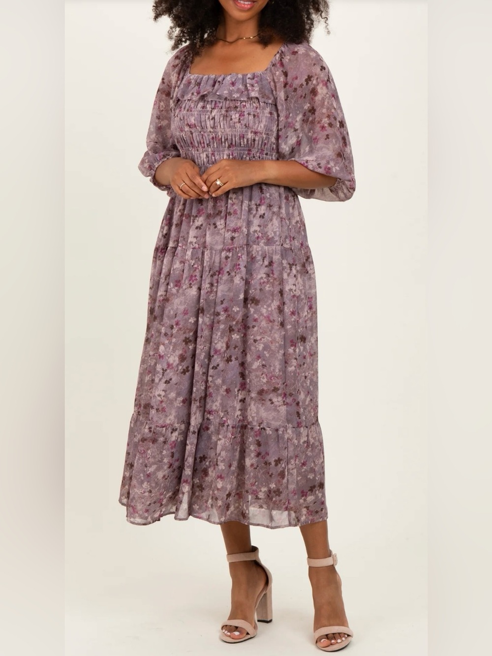 Polagram Floral Smocked Midi Dress